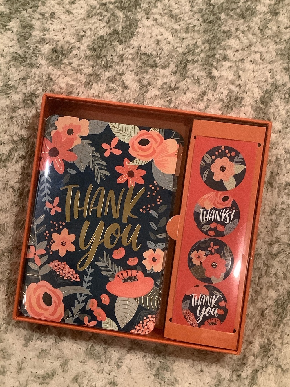 Thank You Boxed Floral Note Cards & Sticker Set of 12 NWT OCS Designs